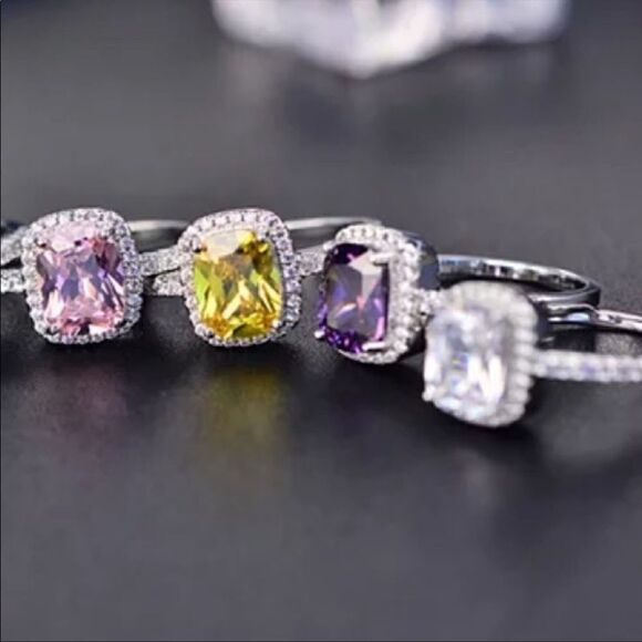 NEW Citrine Rectangular Diamond Halo Sterling Silver Ring - Picture 3 of 7